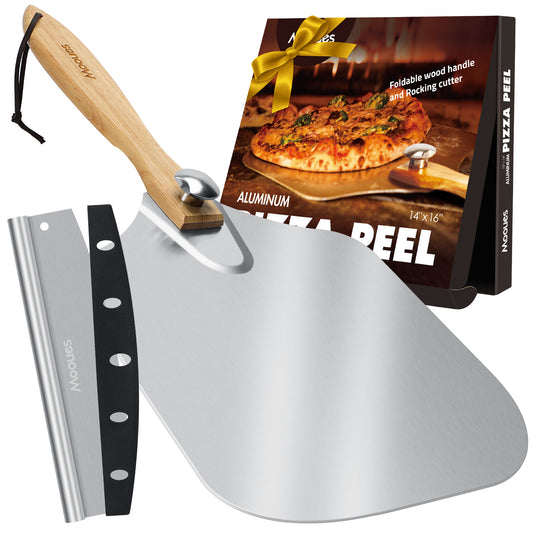 14" x 16" Foldable Aluminum Pizza Peel Set with Rocker Cutter