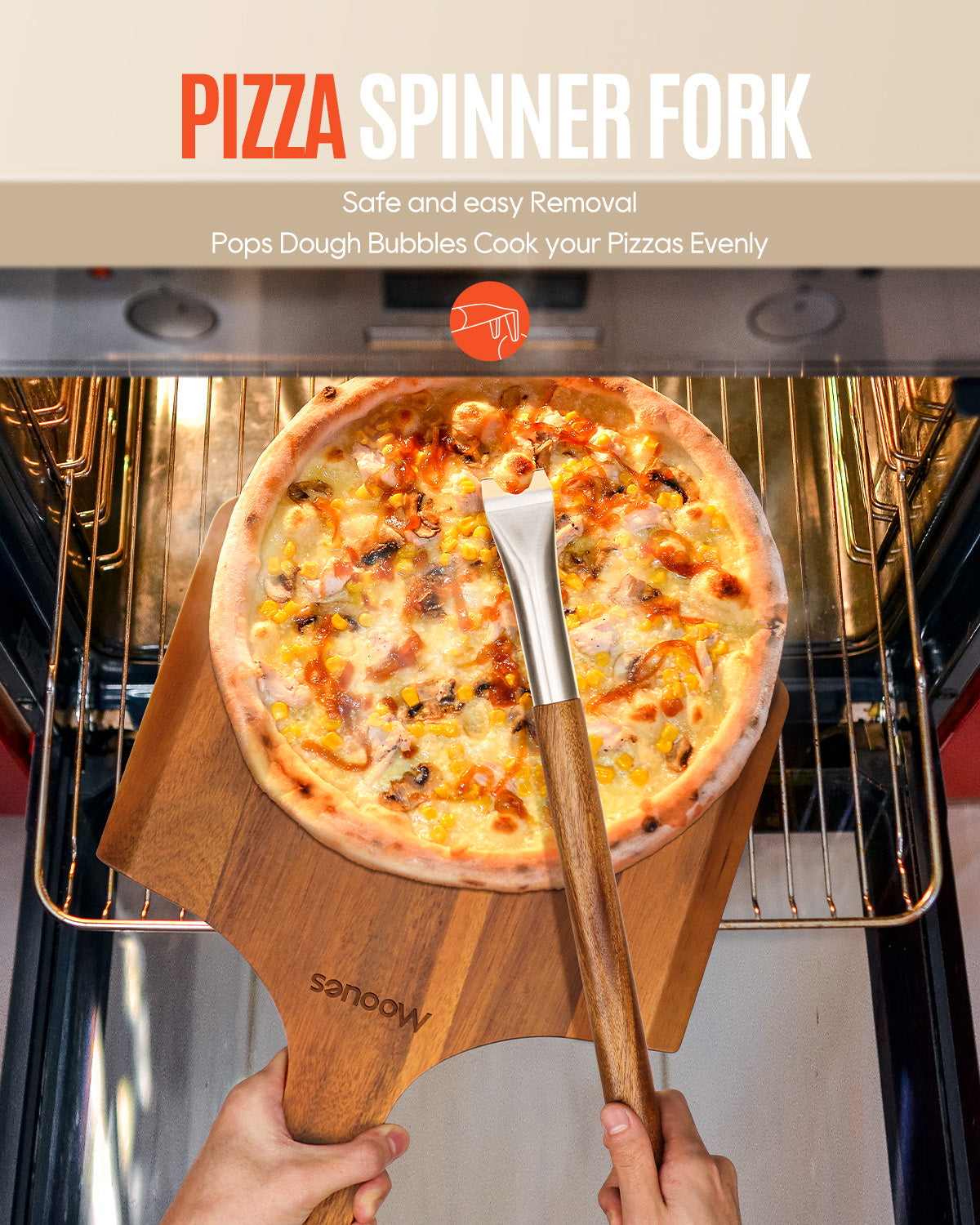 12 Inch Natural Wooden Pizza Peel
