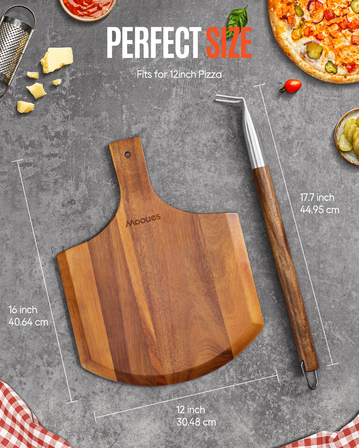 12 Inch Natural Wooden Pizza Peel