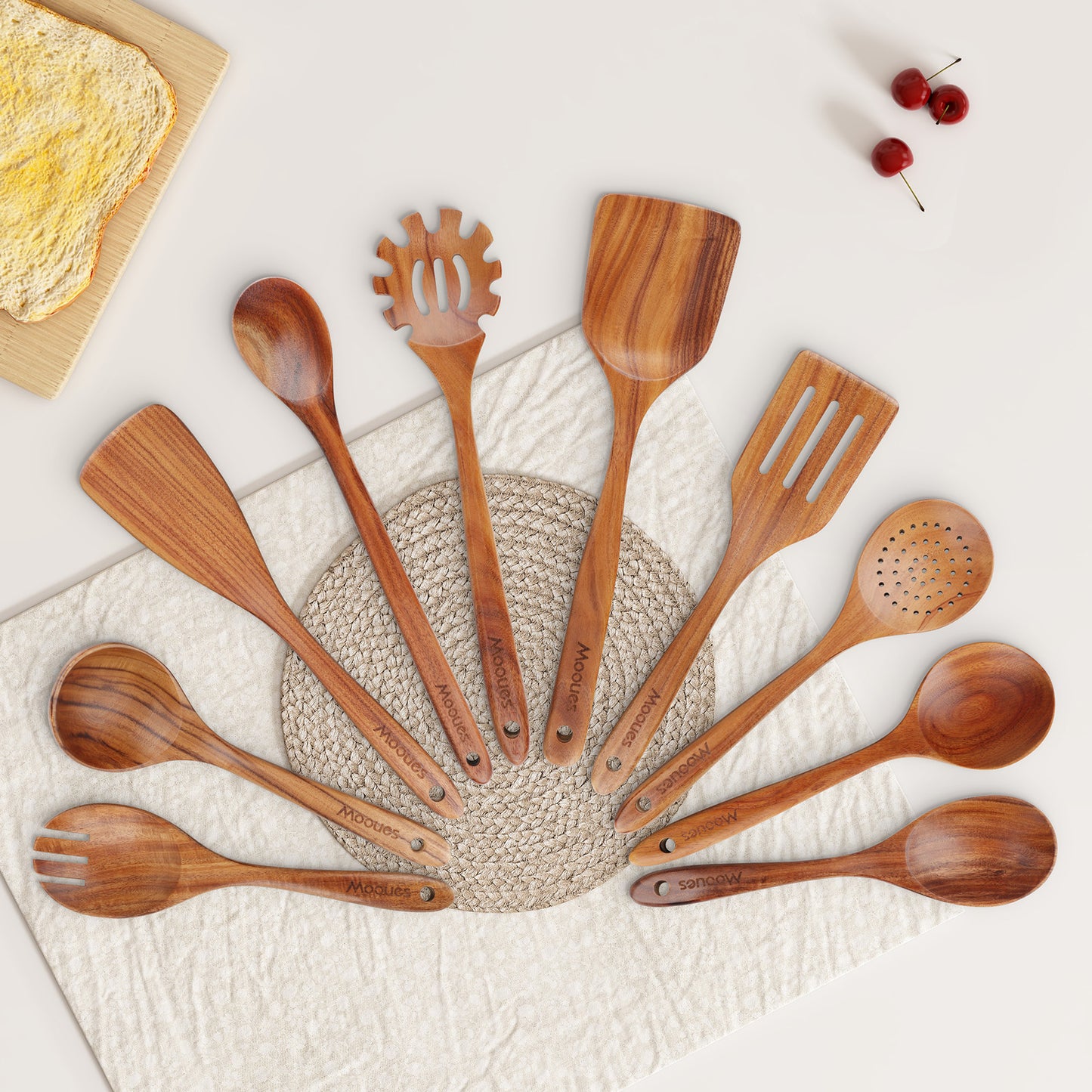 10-Piece Natural Teak Wooden Cooking Utensils Set