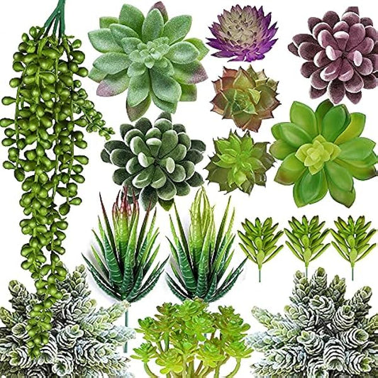 Anoak 16pcs Fake Succulents, Artificial Succulent Plants for Outdoors | Premium Faux Succulents for Indoors & Outdoors, Crafting DIY Floral Decor for Home Garden Office Party, No Watering Needed