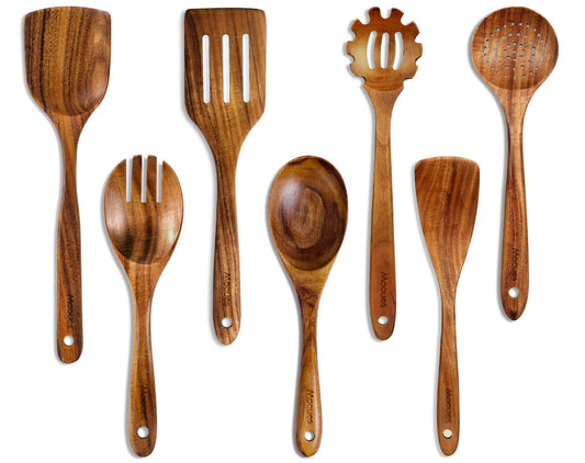 7-Piece Natural Teak Wooden Cooking Spoons