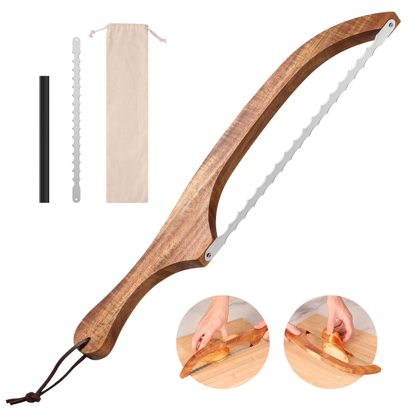 15.7″ Double Serrated Bread Knife with Acacia Wood Handle