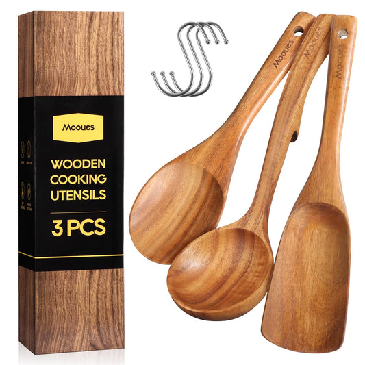 Wooden Utensil Set – 3-Piece Teak Wood Cooking Tools