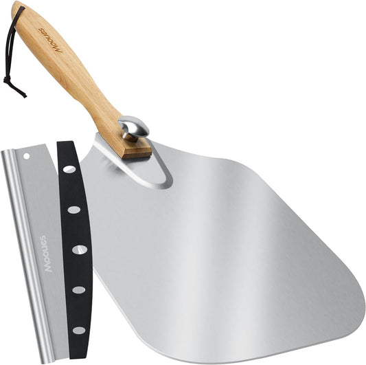 9" x 13" Aluminum Pizza Peel with Foldable Handle & Rocker Cutter