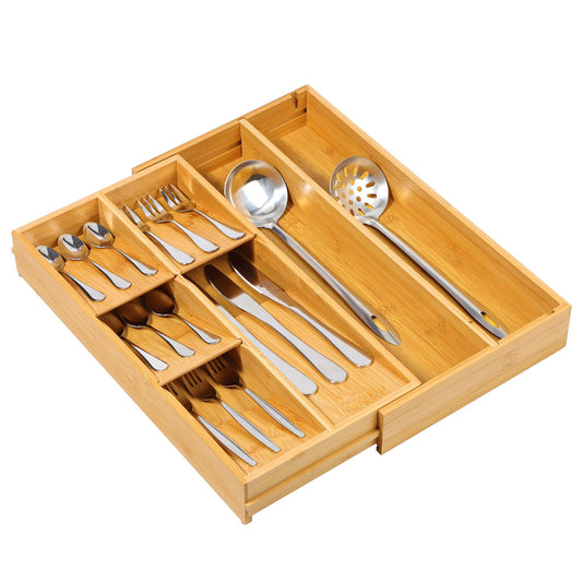 Expandable Bamboo Silverware Drawer Organizer With Removable Dividers