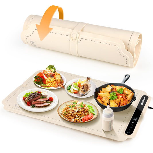 Portable Silicone Food Warming Mat – 7 Temp Levels & Timer