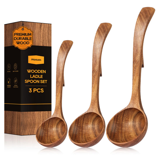 3-Piece Wooden Soup Ladle Set