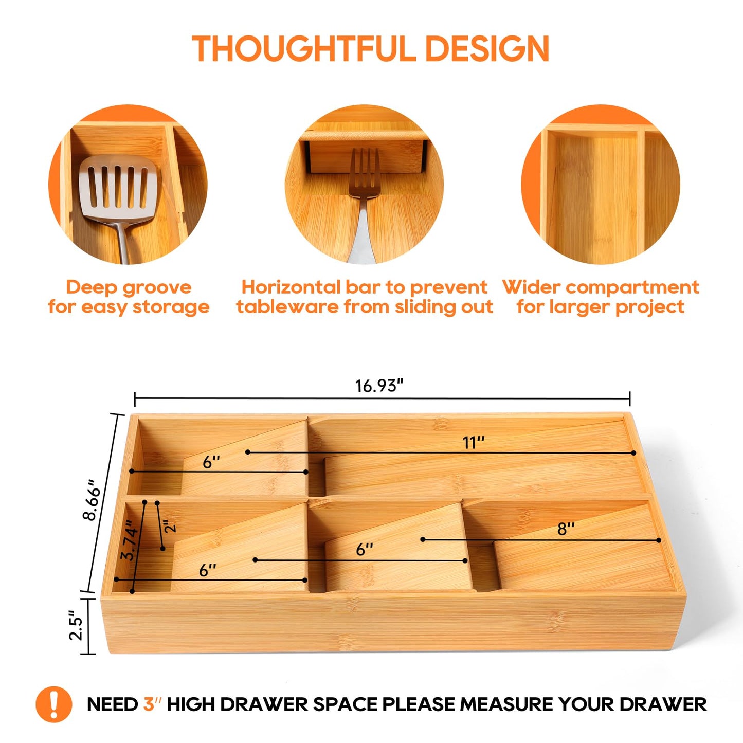 Bamboo Silverware Drawer Organizer