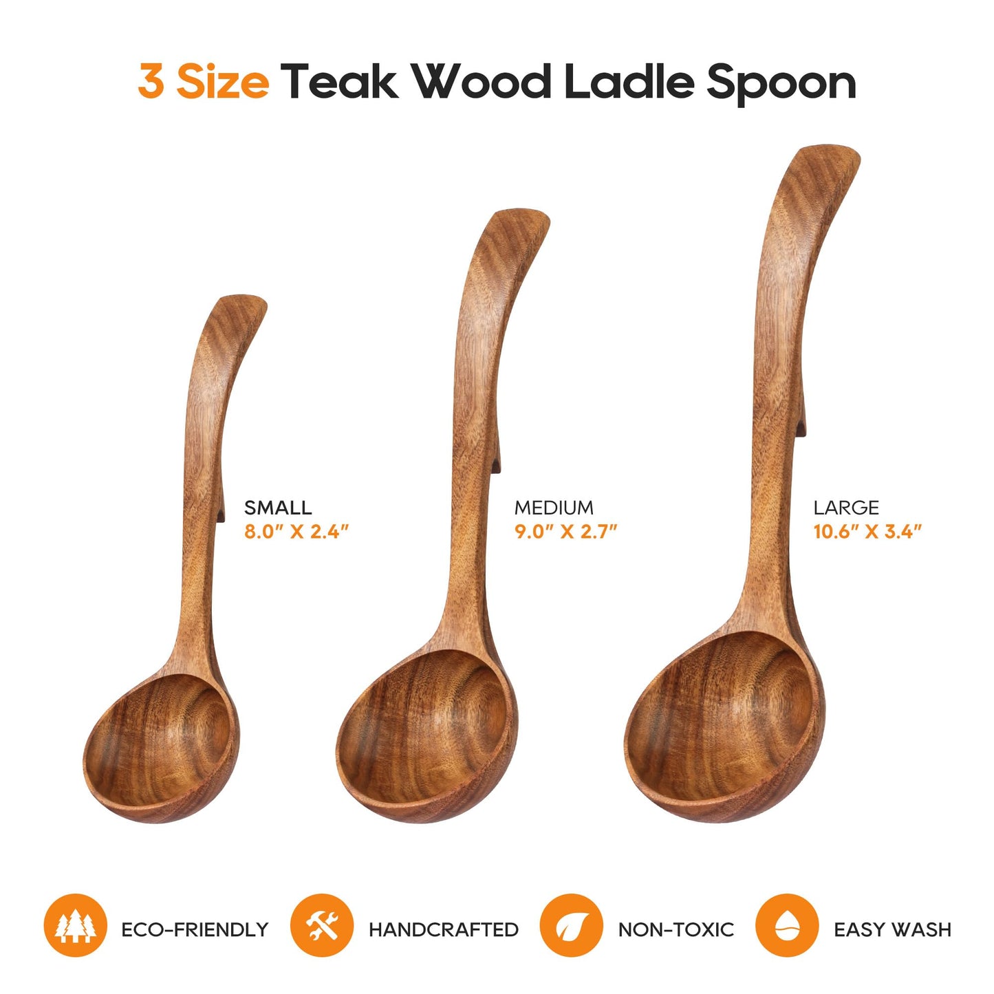 3-Piece Wooden Soup Ladle Set