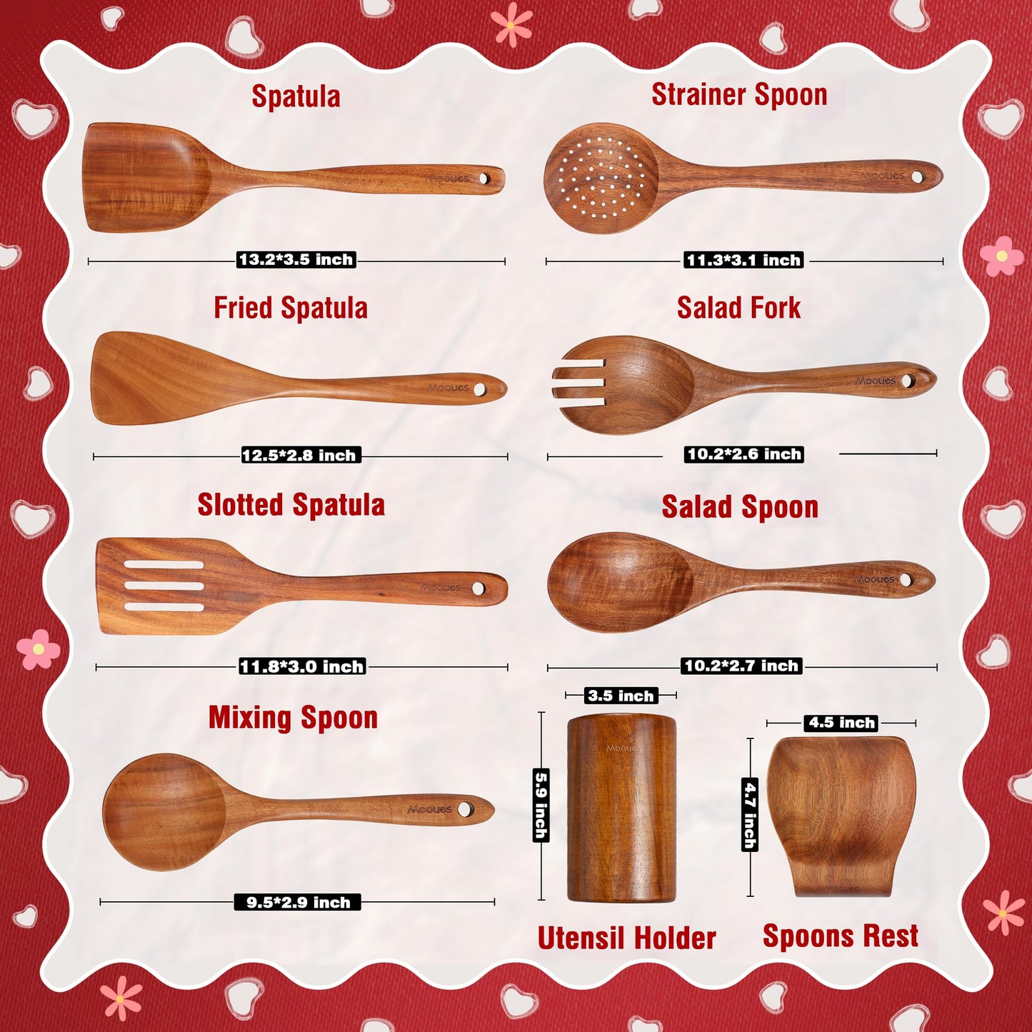 9-Piece Teak Wooden Utensils Set with Spoon Rest – Mother’s Day Limited Edition