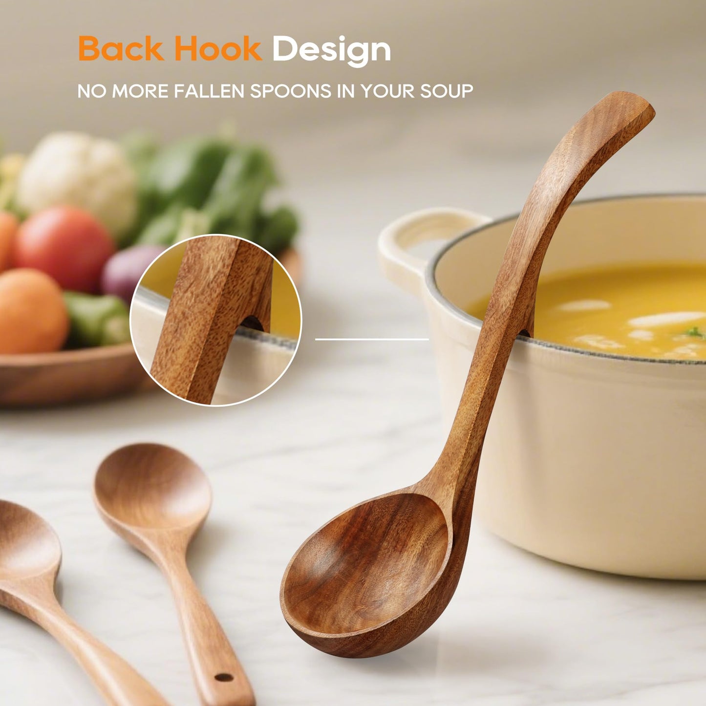 3-Piece Wooden Soup Ladle Set