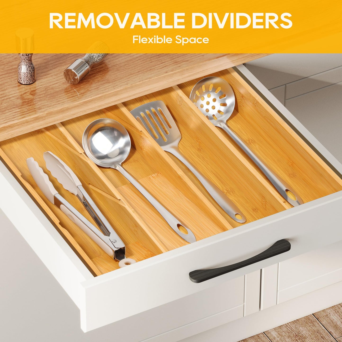 Expandable Bamboo Silverware Drawer Organizer With Removable Dividers