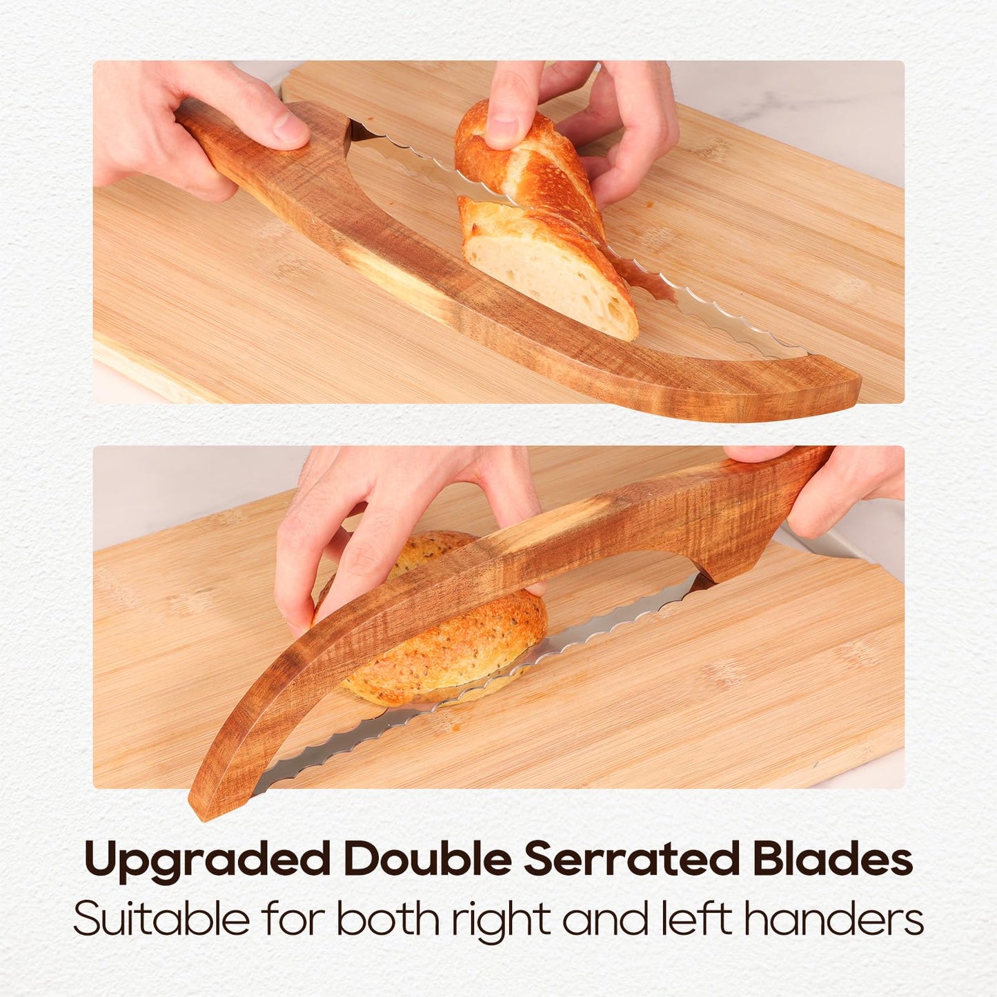 15.7″ Double Serrated Bread Knife with Acacia Wood Handle