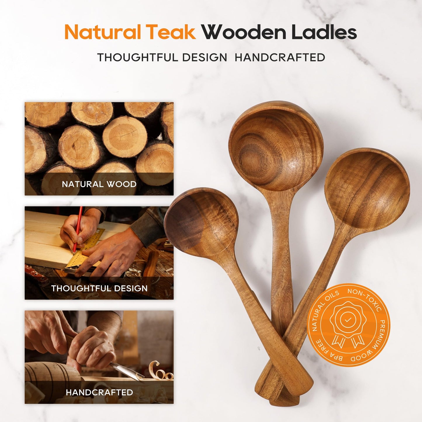 3-Piece Wooden Soup Ladle Set