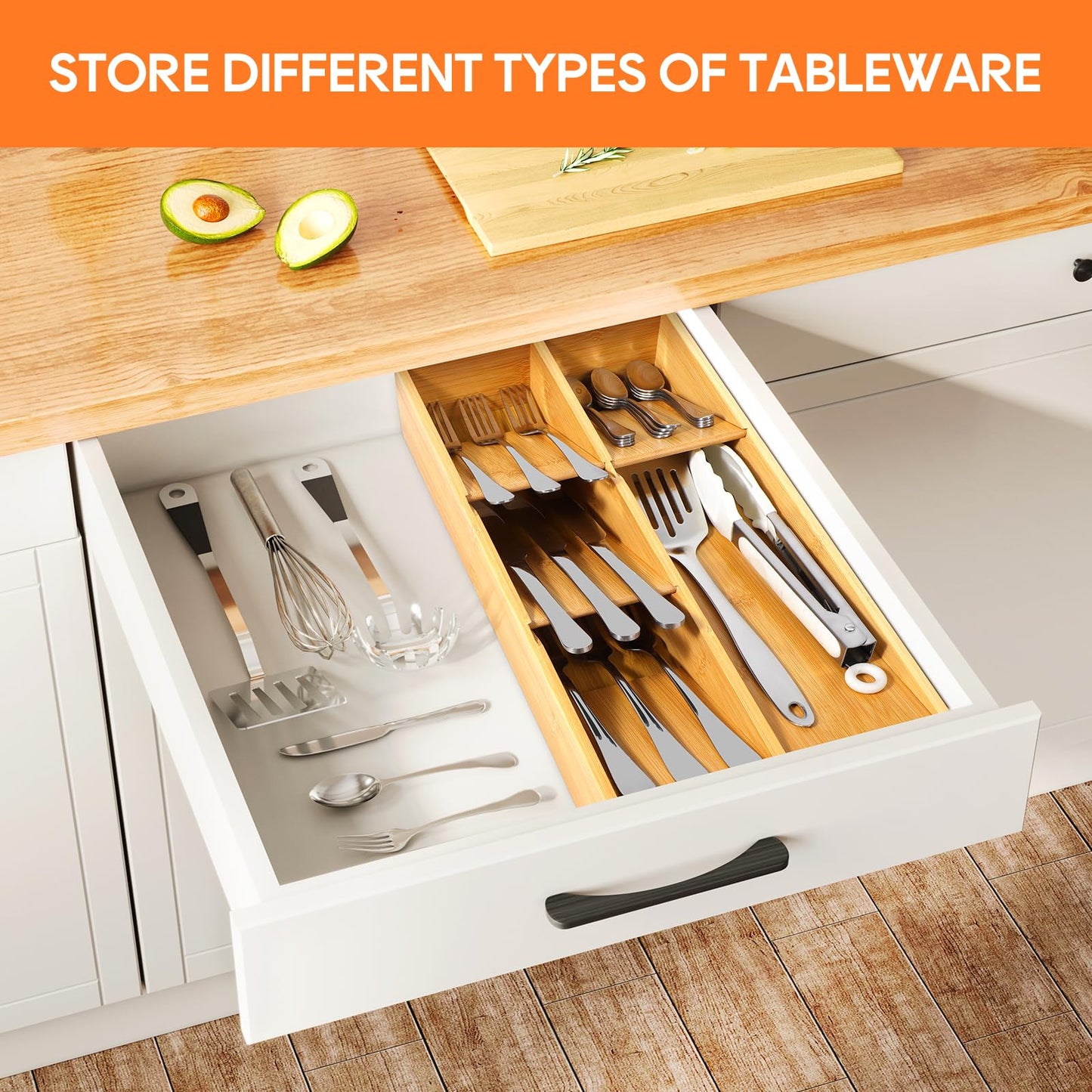 Bamboo Silverware Drawer Organizer