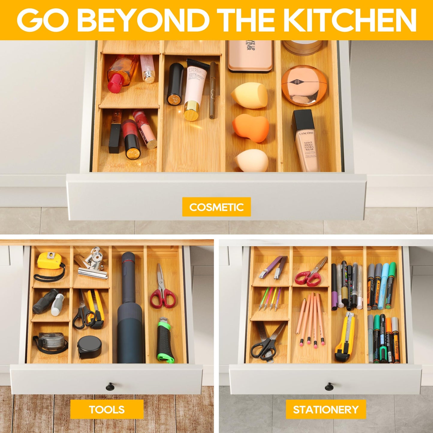 Expandable Bamboo Silverware Drawer Organizer With Removable Dividers
