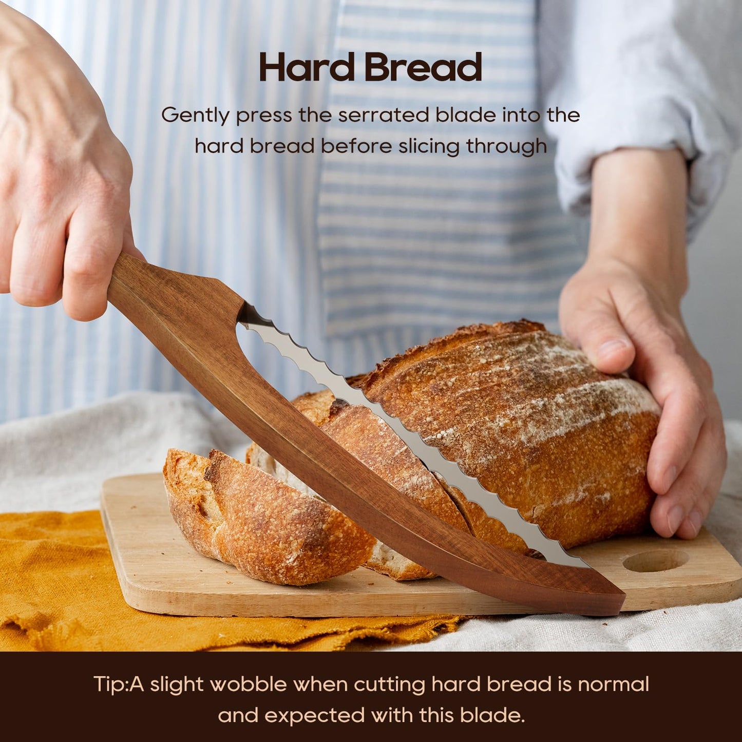 15.7″ Double Serrated Bread Knife with Acacia Wood Handle
