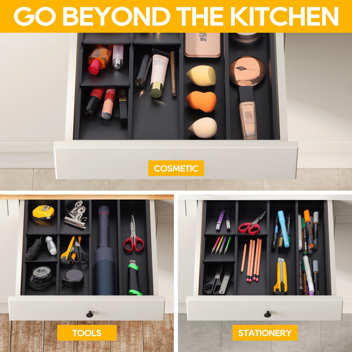 Bamboo Expandable Silverware Drawer Organizer Tray