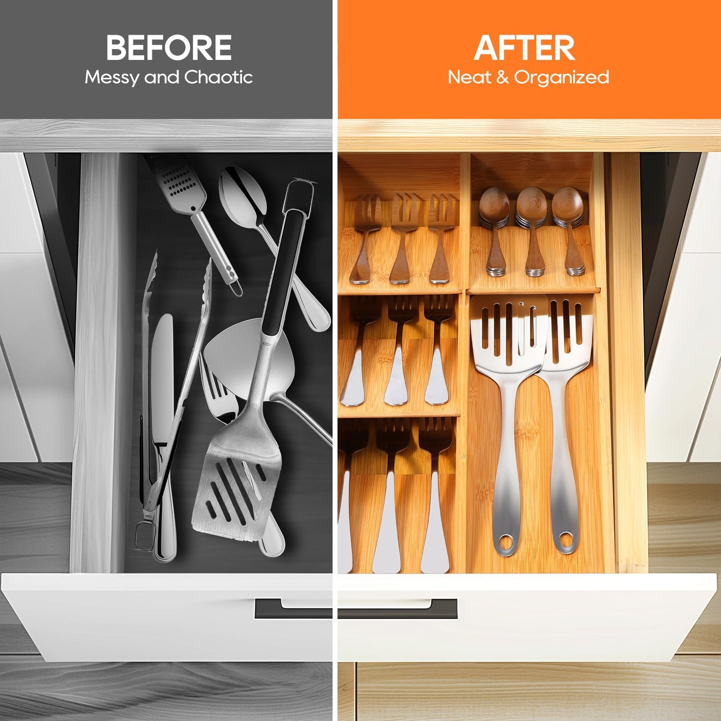Bamboo Silverware Drawer Organizer