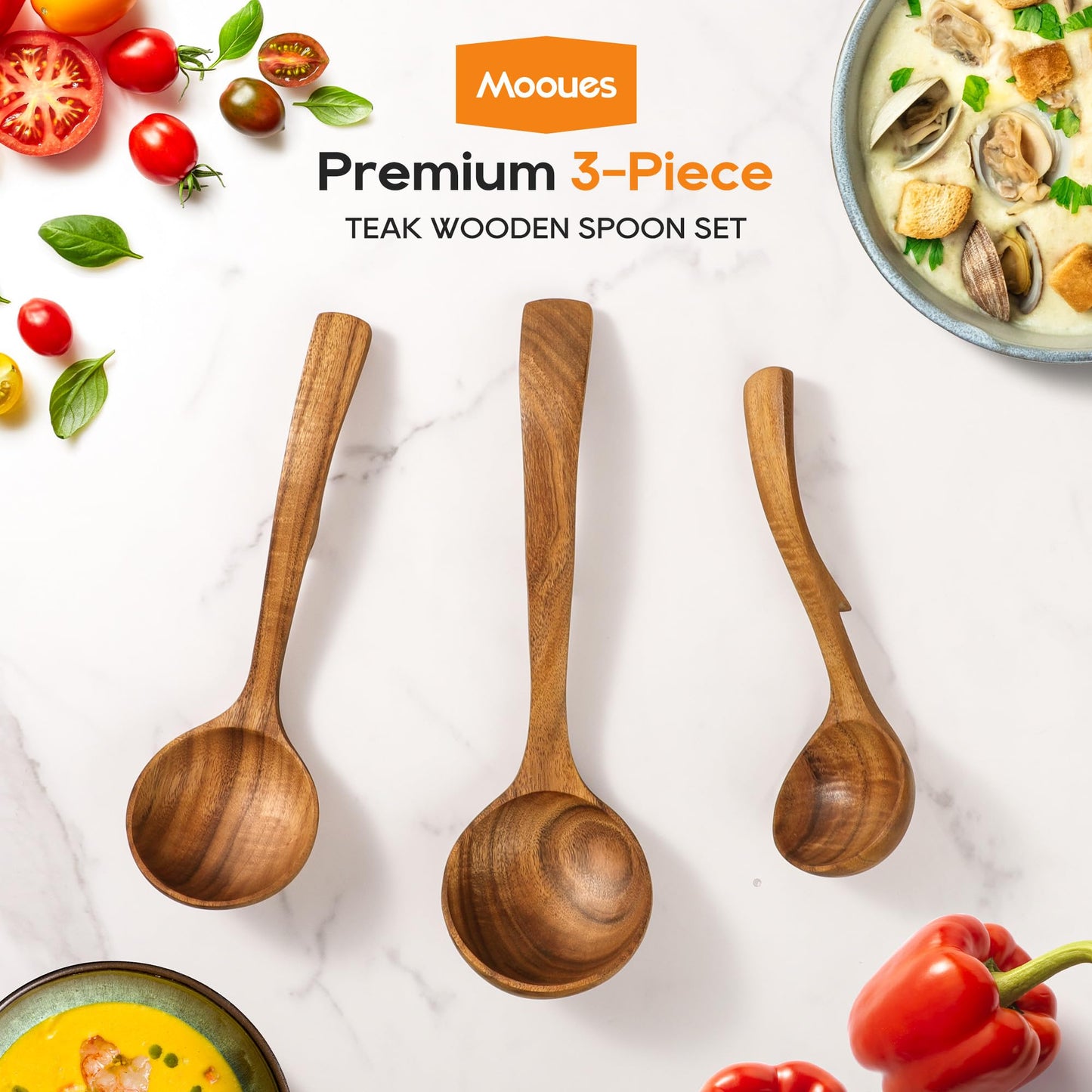 3-Piece Wooden Soup Ladle Set
