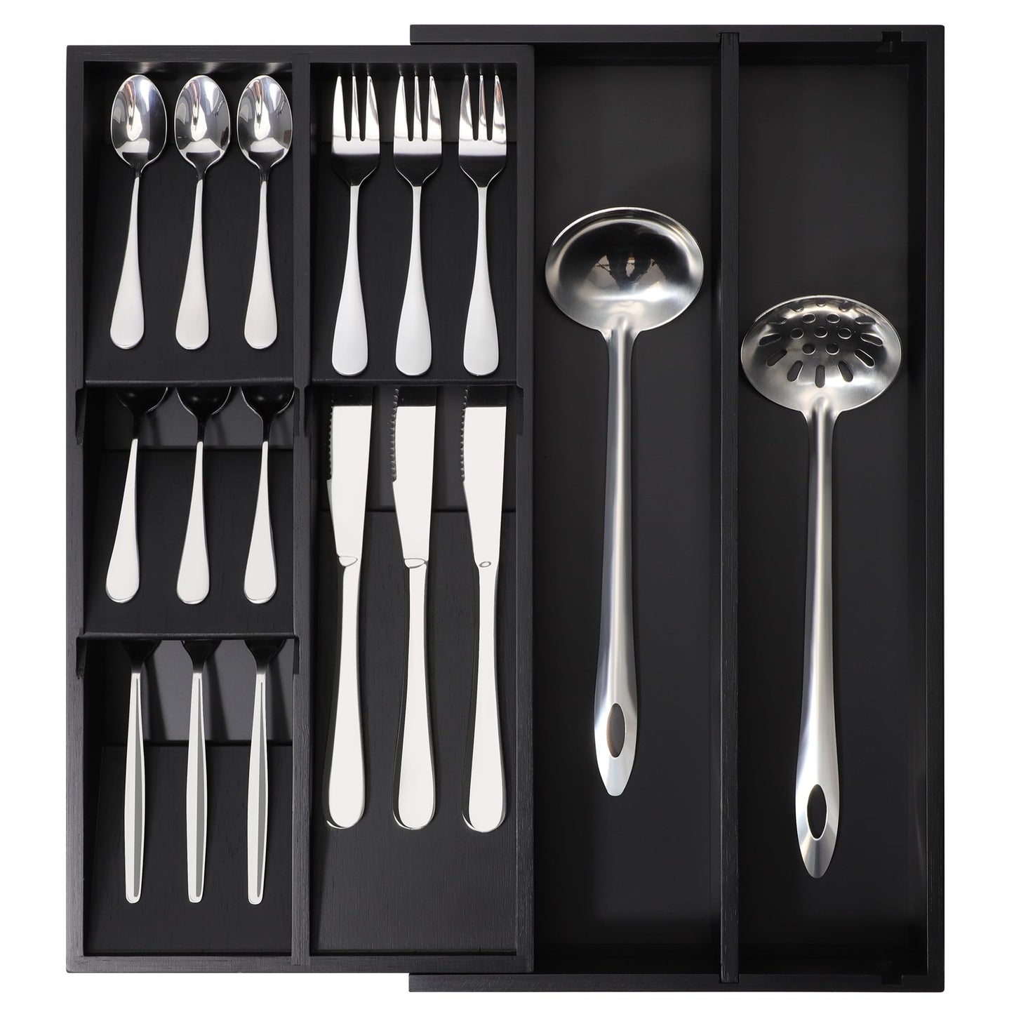 Bamboo Expandable Silverware Drawer Organizer Tray