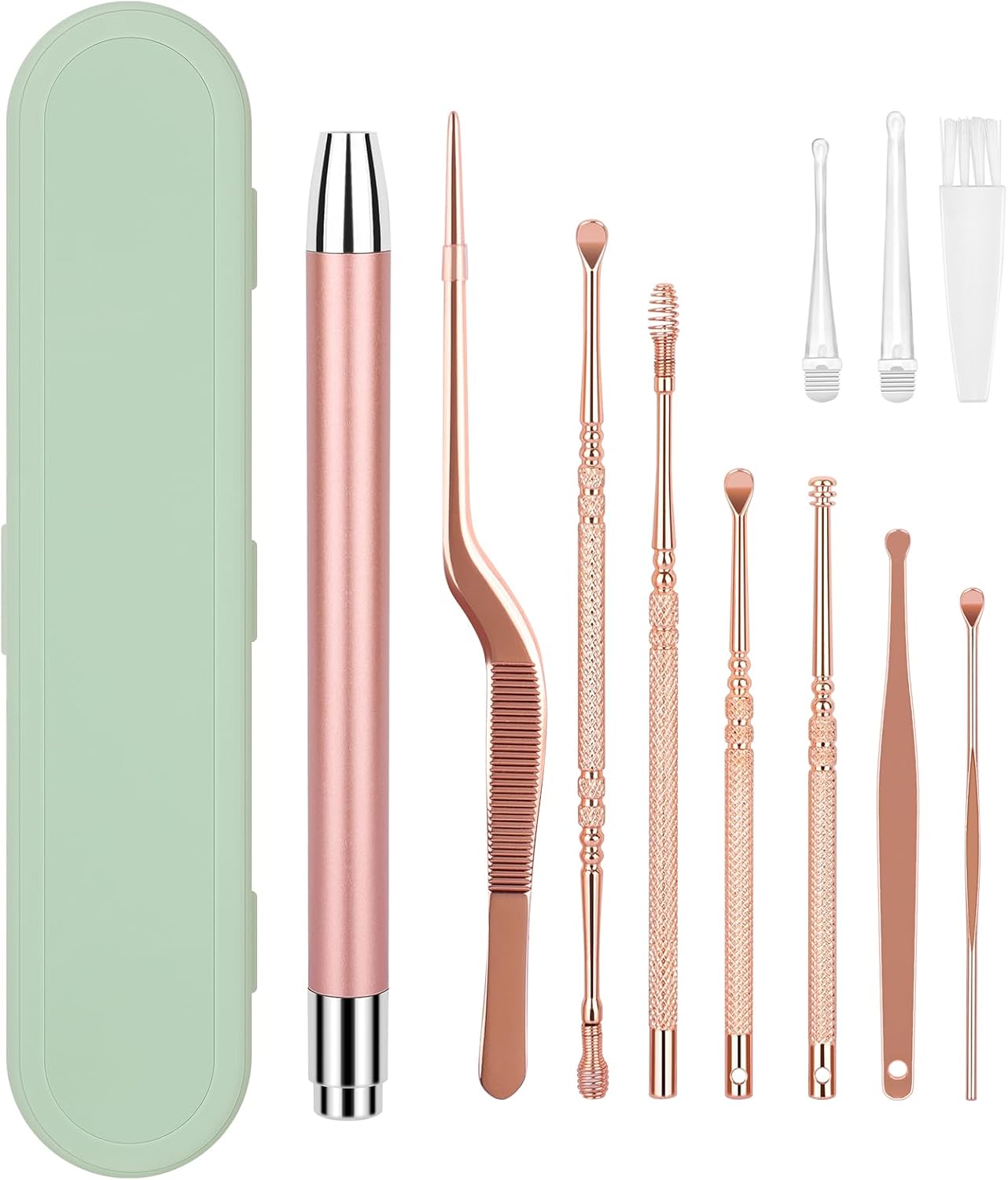 Morfone Ear Cleaning Tool Kit — 9-piece set · Green case