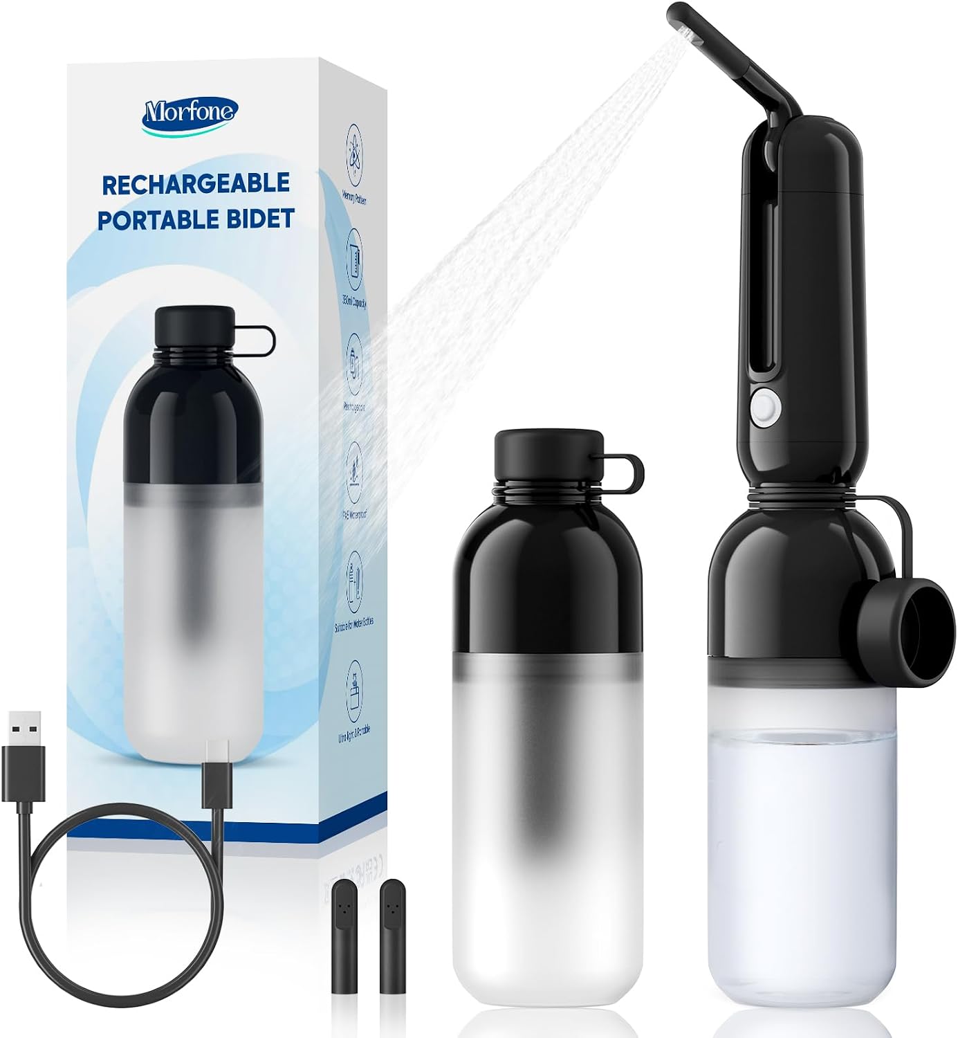 Morfone Portable Electric Bidet — 350 mL · Black