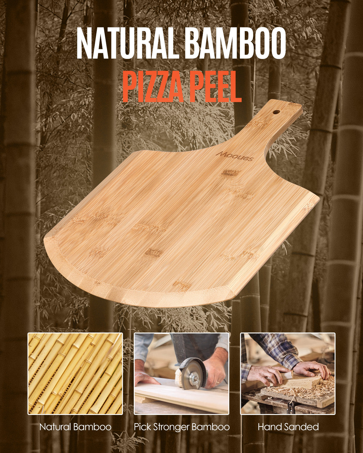 12 Inch Natural Bamboo Pizza Peel