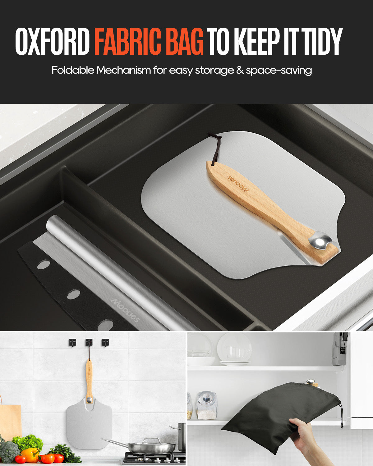12" x 14" Aluminum Pizza Peel with Foldable Handle & Rocker Cutter