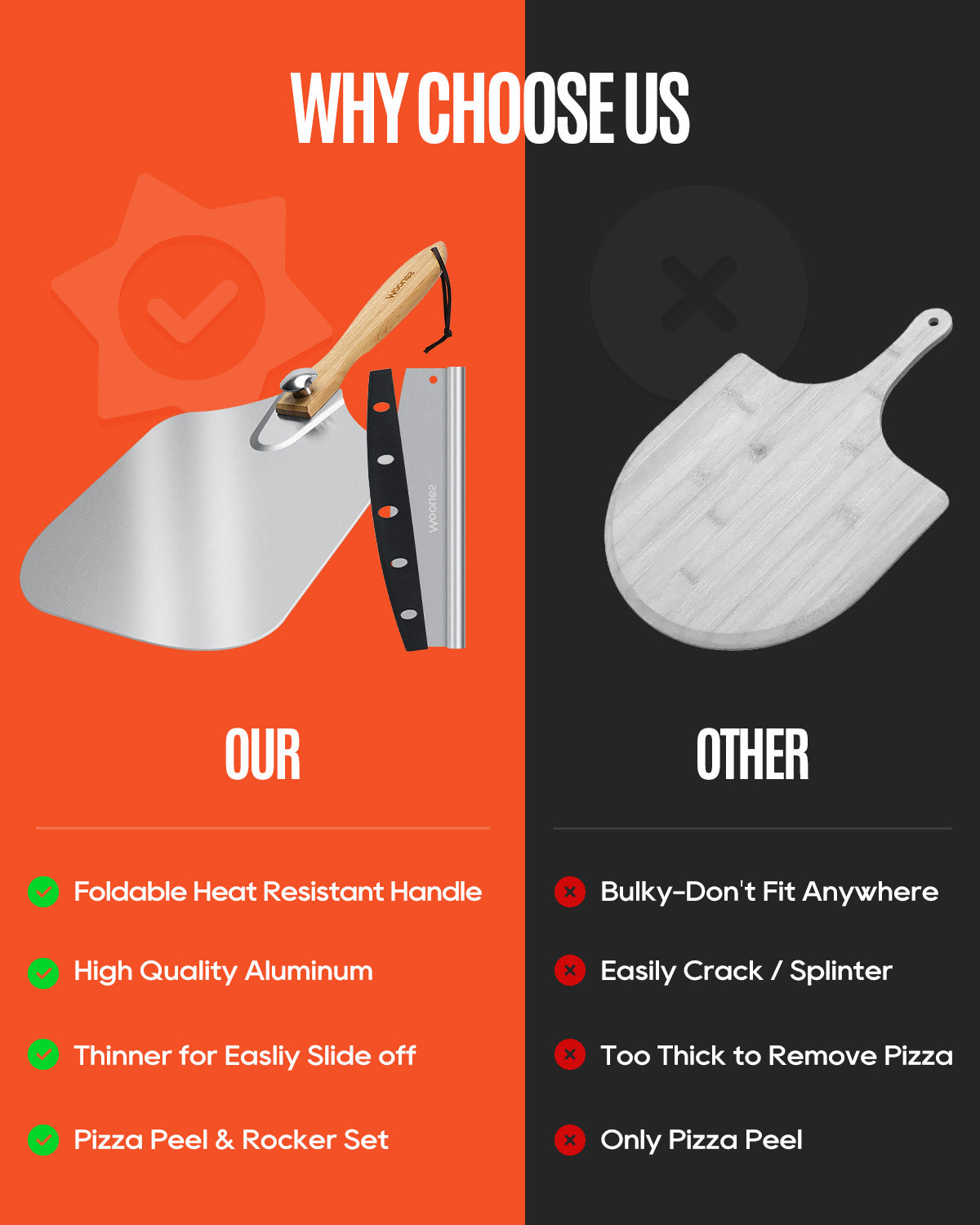 14" x 16" Foldable Aluminum Pizza Peel Set with Rocker Cutter
