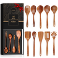 Upgraded Gift Box 10PCS Teak Wood Cookware Utensil Set with Hooks