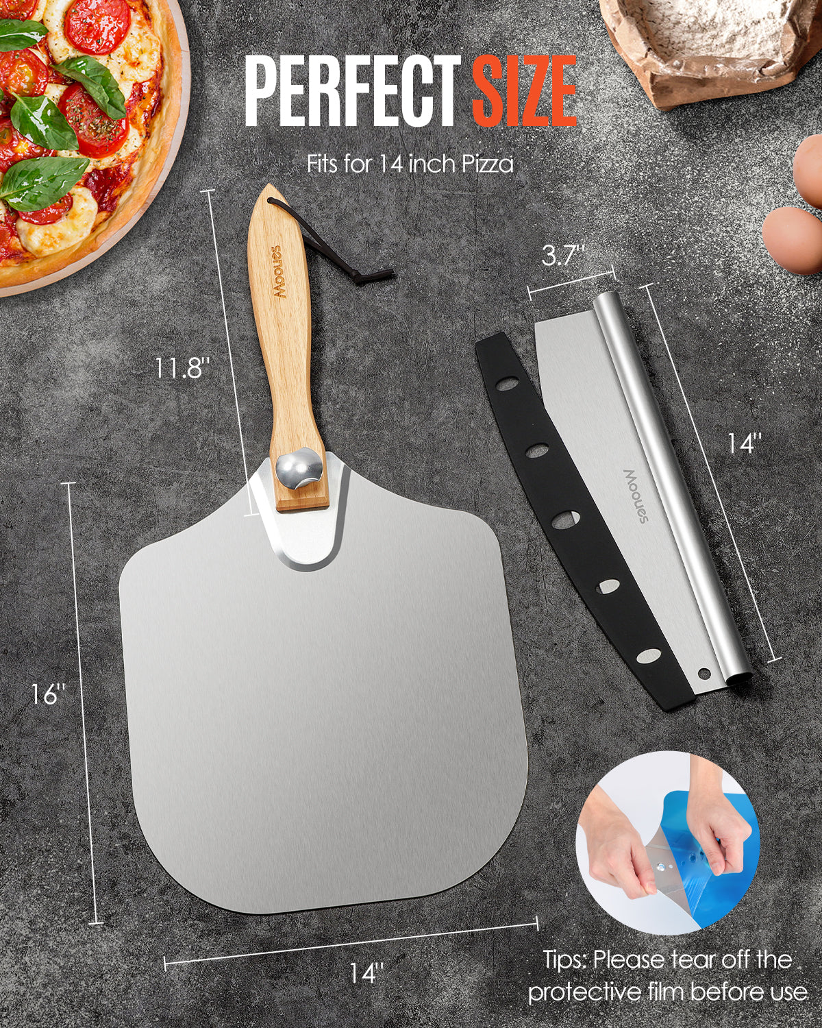 14" x 16" Foldable Aluminum Pizza Peel Set with Rocker Cutter