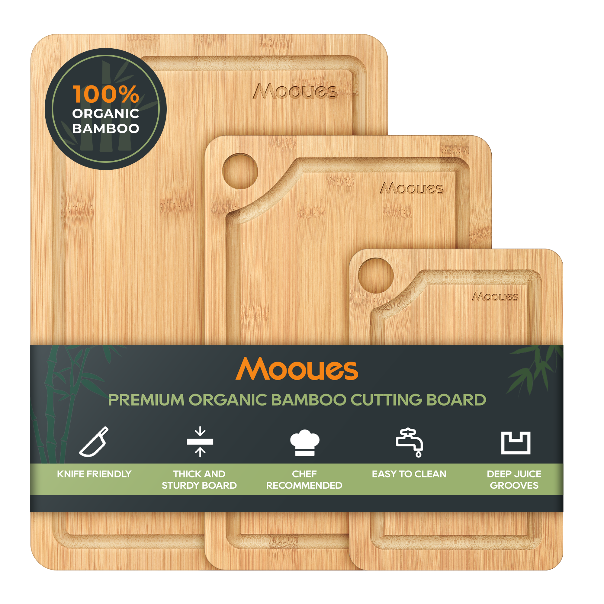 Natural Bamboo Cutting Board Set – 3-Piece Wooden Kitchen Boards