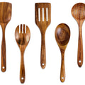 5-Piece Natural Teak Wooden Cooking Spoons & Utensils Set