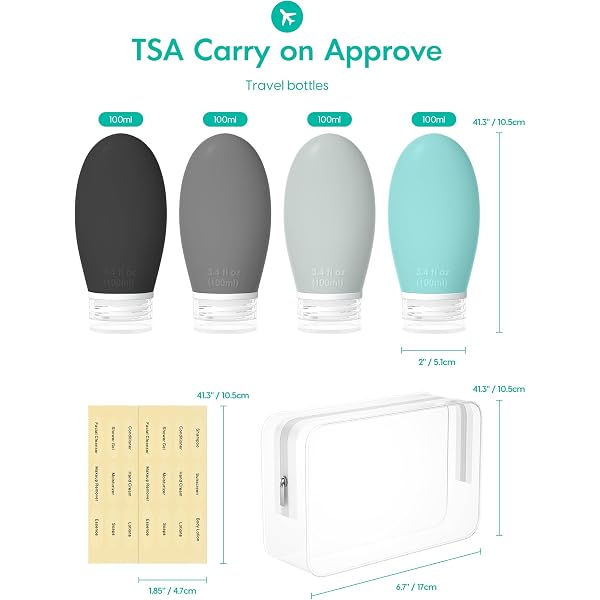 Silicone Travel Bottles 4 Pack Leak Proof