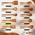 10PCS Teak Wood Cookware Utensil Set with Hooks