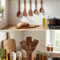 9-Piece Acacia Wood Kitchen Utensils Set with Holder & Spoon Rest