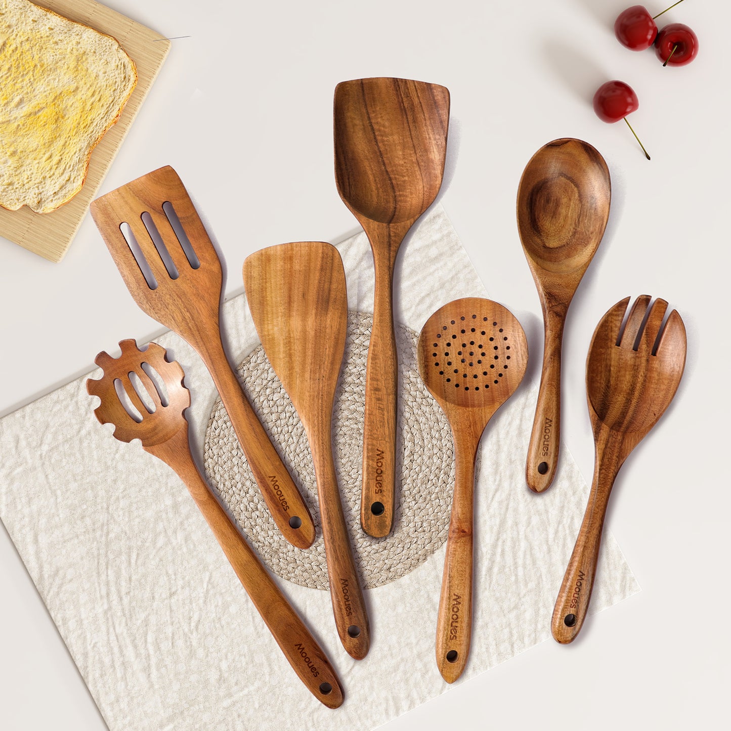 7-Piece Natural Teak Wooden Cooking Spoons