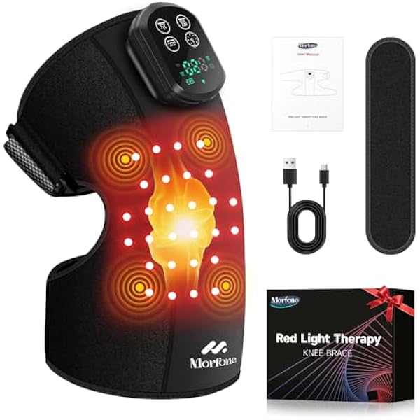 Morfone Red Light Therapy Device for Knee | 3 Vibration Modes and 4 Heating Levels,5000mAh Wireless Rechargeable, 660nm and 850nm Infrared Red Light Therapy for Knee