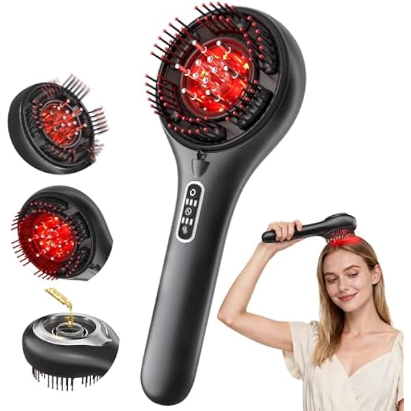 Red Light Hair Brush Scalp Massager, Portable Scalp Massager for Men Women | 3 in 1 hair massager, hair oil massager, IPX7 Waterproof Scalp Massager Comb, Cordless & Portable Adjustable Modes