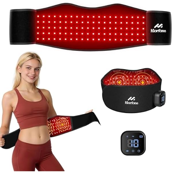 Cordless Red Light Therapy Belt for Body with Heat Vibration 660nm & 850nm | Portable 3-in-1 Near Infrared Heating Pad with Massager & Timer for Back Pain Waist Belly Shoulder Wellness & Relaxation