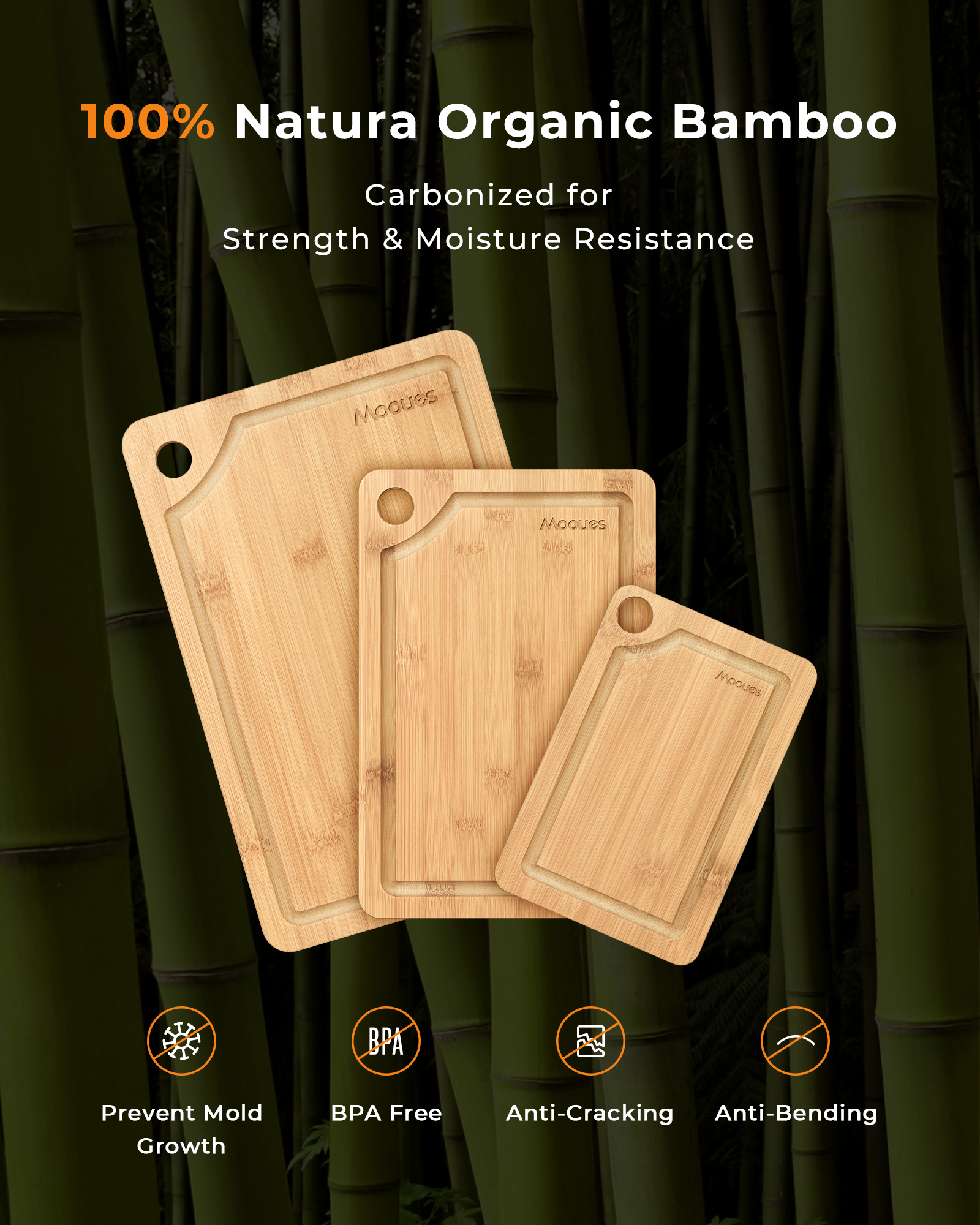 Natural Bamboo Cutting Board Set – 3-Piece Wooden Kitchen Boards