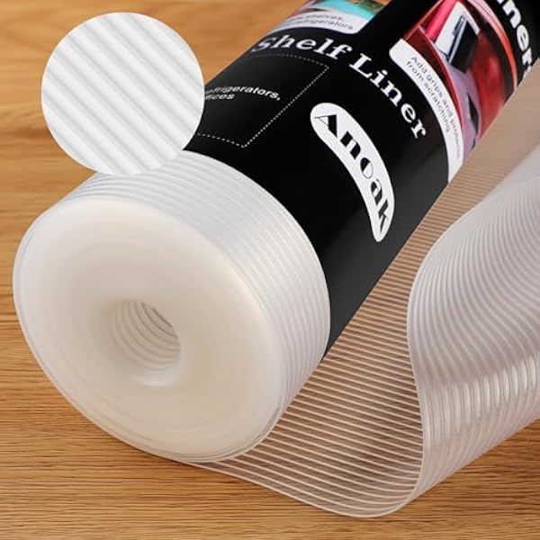 Anoak Shelf Liner Cabinet Liner Non-Slip Drawer Liner 12 in x 20 FT(240 in) | Strong Grip Non Adhesive Washable Waterproof Durable Clear Shelf Liners for Kitchen, Drawer, Storage, Refrigerator