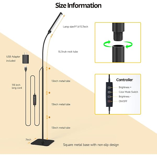 Aisutha LED Floor Lamp, Reading Lamps Adjustable Stepless Colors & Brightness Standing Lamp, Nail Tech Lamp, Lash Light for Eyelash