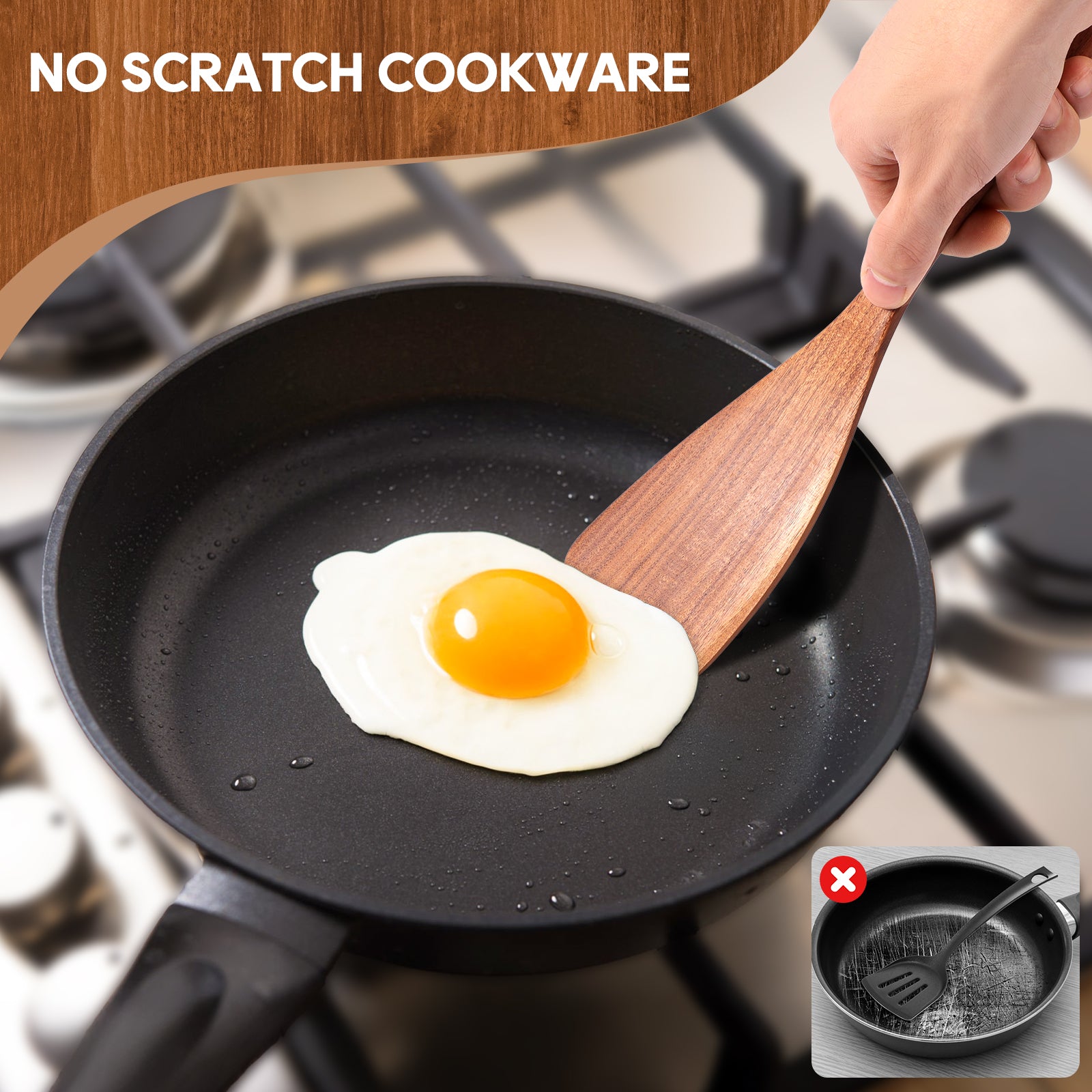 10PCS Teak Wood Cookware Utensil Set with Hooks