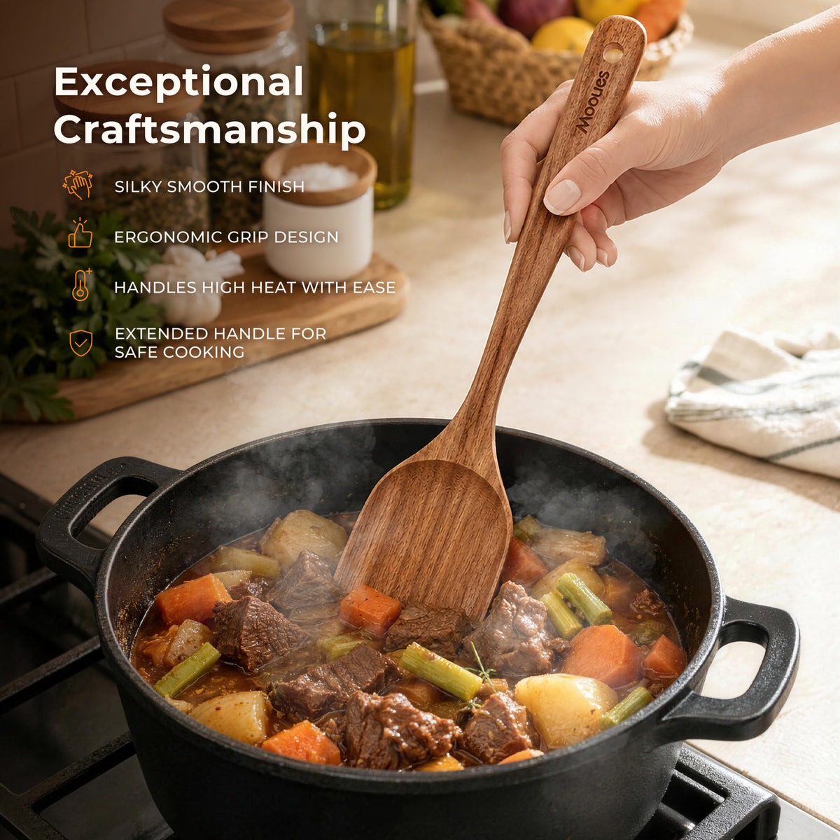 9-Piece Acacia Wood Kitchen Utensils Set with Holder & Spoon Rest