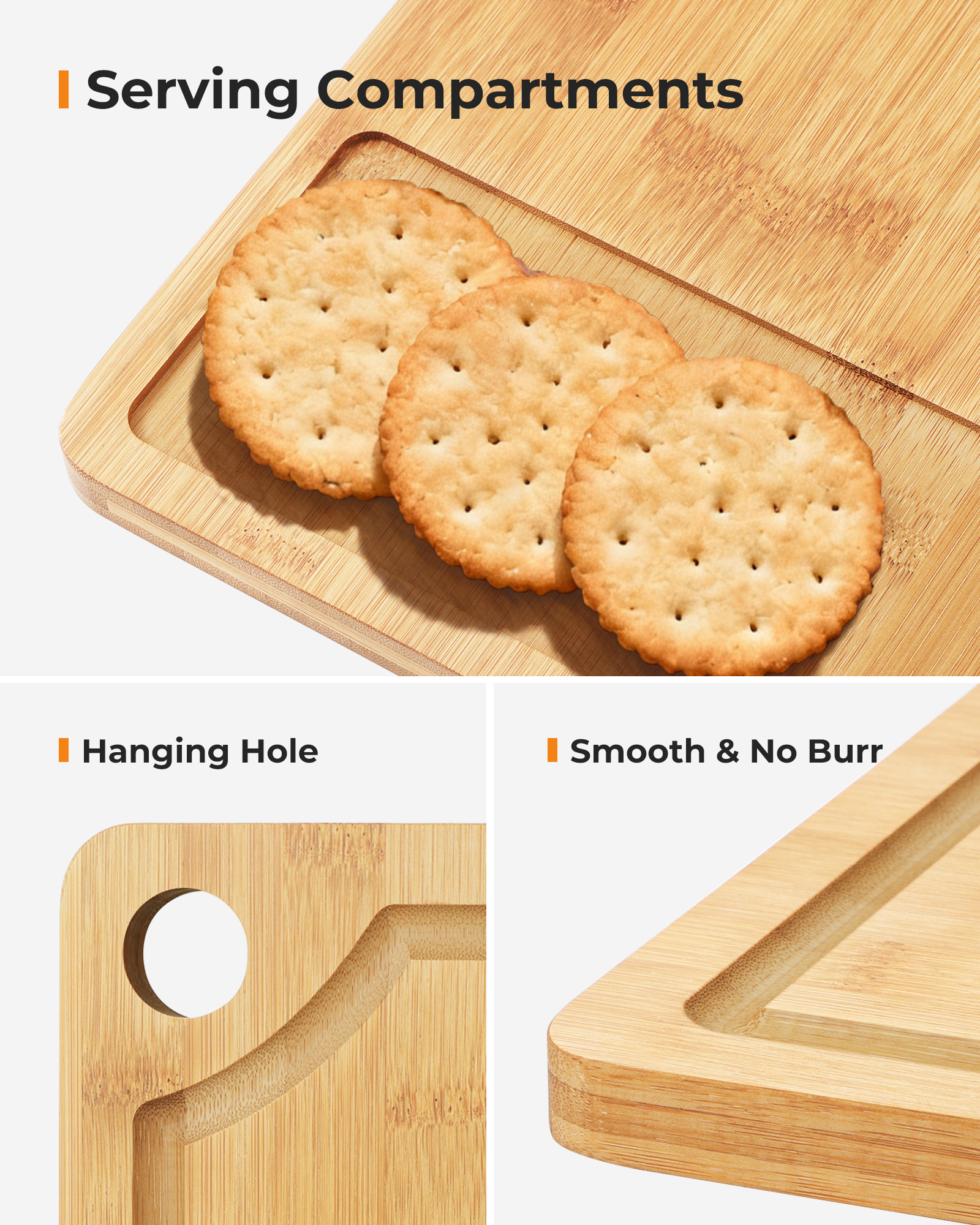 Natural Bamboo Cutting Board Set – 3-Piece Wooden Kitchen Boards