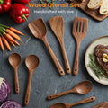 9-Piece Acacia Wood Kitchen Utensils Set with Holder & Spoon Rest