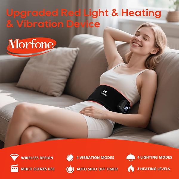 Cordless Red Light Therapy Belt for Body with Heat Vibration 660nm & 850nm | Portable 3-in-1 Near Infrared Heating Pad with Massager & Timer for Back Pain Waist Belly Shoulder Wellness & Relaxation